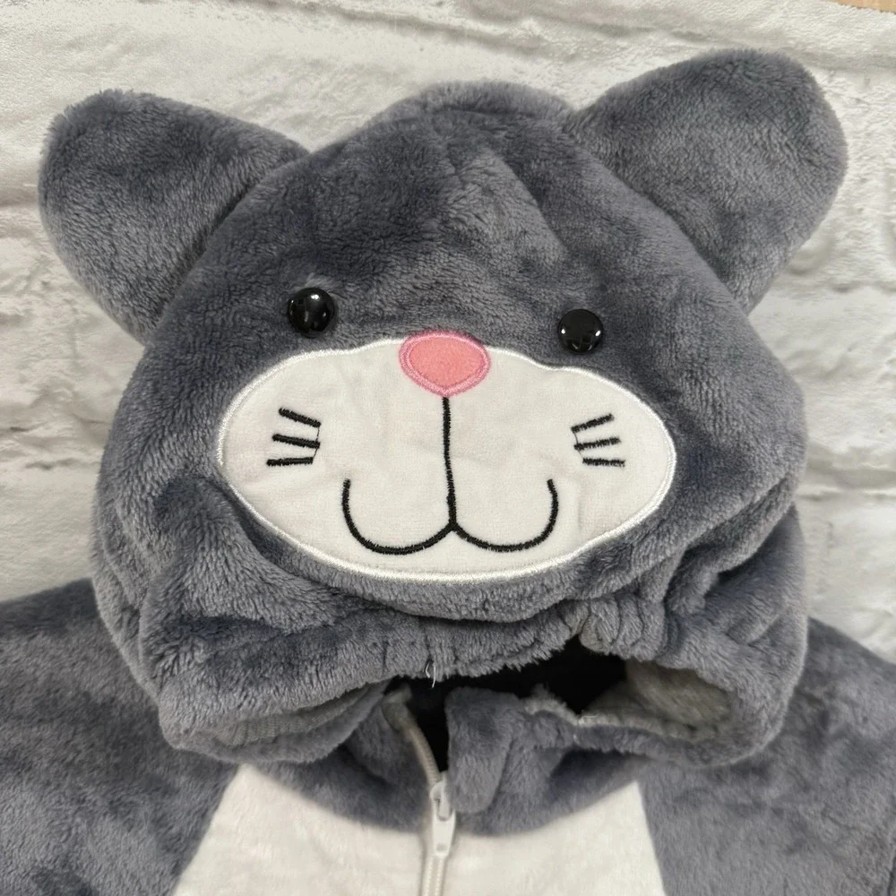 Kids Cat One-Piece Halloween Costume Size 4/7 Gray Warm Body Suit Fast Shipping!